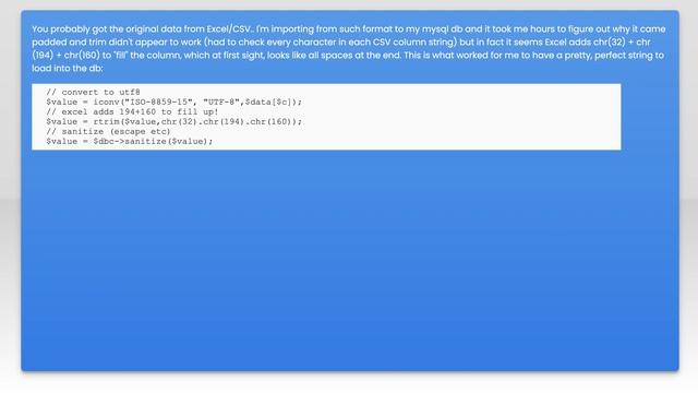 Trim whitespace ASCII character "194" from string смотреть онлайн