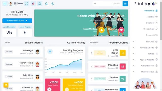 Education Dashboard Ui Bootstrap 5 Admin Template with RTL Light Theme смотреть онлайн