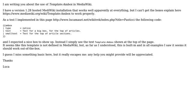 Webmasters: MediaWiki fails to show Ambox смотреть онлайн