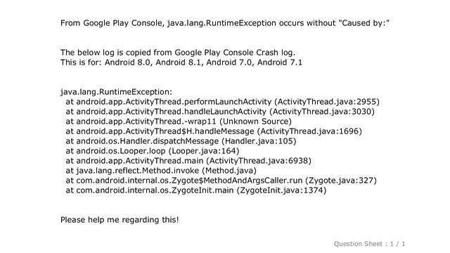 Android : java.lang.RuntimeException at android.app.ActivityThread.performLaunchActivity смотреть онлайн