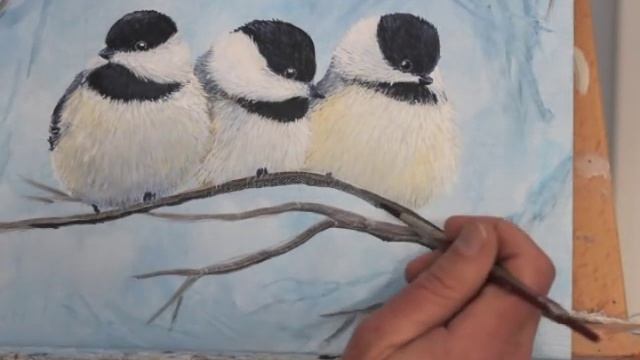Winter Chickadees Acrylic Painting Demonstration - Preview смотреть онлайн