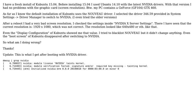 Ubuntu: Installing NVIDIA driver on Kubuntu 15.04 causes a bad screen resolution смотреть онлайн