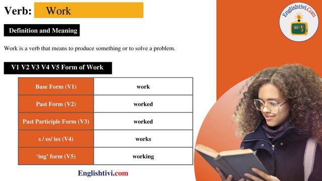 Work V1 V2 V3 V4 V5 Base Form, Past Simple, Past Participle Form of work | Englishtivi.com смотреть онлайн
