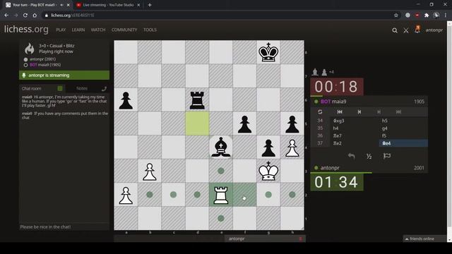 [RU] Шахматы. Игра со зрителями на lichess.org. Игра с ботом maia9 смотреть онлайн