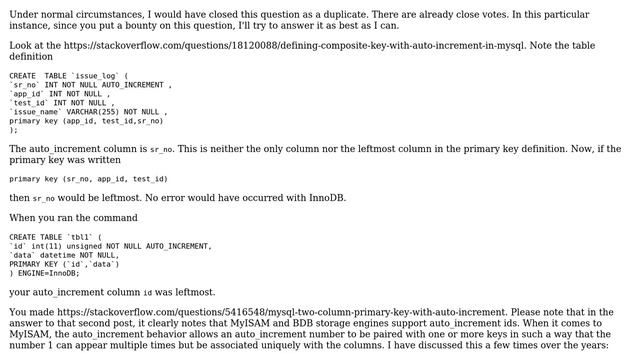 MySQL and AUTO_INCREMENT columns in multiple-column index for InnoDB tables: support status? смотреть онлайн