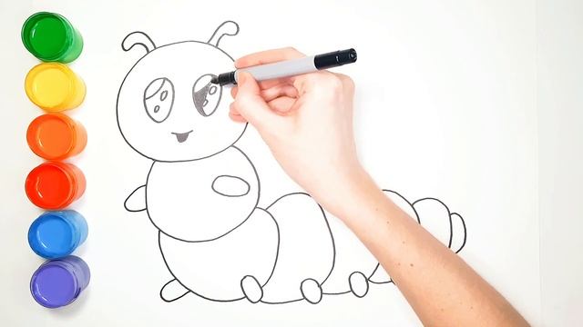 Рисунок и раскраска для детей. Как нарисовать Рыбка. Гусеница. Учим цвета. смотреть онлайн