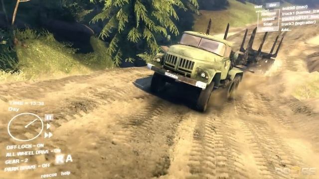 Spin Tires Dev Demo July 2013 - ZIL 131 + Trailer Test Drive
