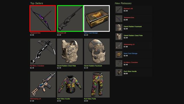 Rust Skins Investing - Blackout L96, Tempered Bow, Neon Food Storage, Desert Raiders Chest Plate смотреть онлайн