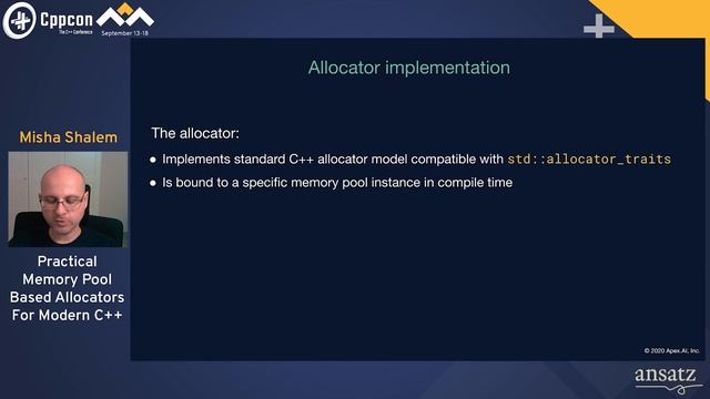 Practical Memory Pool Based Allocators For Modern C++ - Misha Shalem - CppCon 2020 смотреть онлайн
