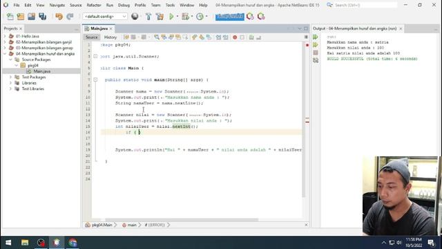 Java - Menggunakan Scanner Input dan menampilkan huruf dan angka menggunakan Apache netBeans IDE 15 смотреть онлайн