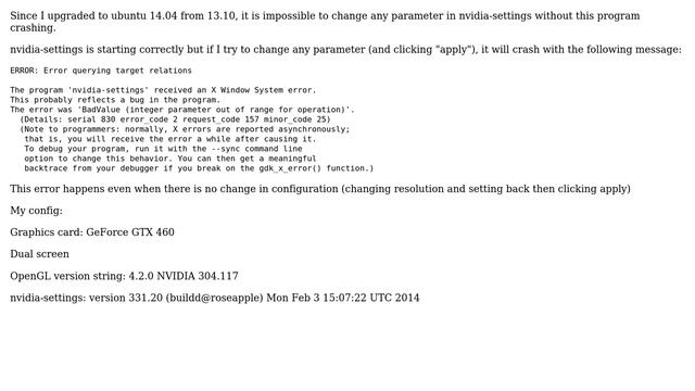 Ubuntu: nvidia-settings does not work since upgrade to 14.04 смотреть онлайн