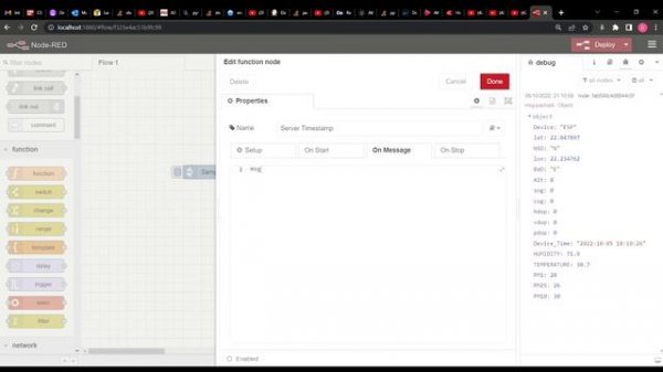 Add Timestamp to Payload | Node-RED