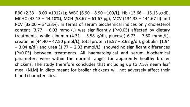 Blood Characteristics of Broiler Chickens as Influenced by Dietary Inclusion of Neem Azadirachta in смотреть онлайн