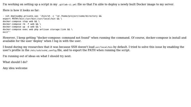 DevOps & SysAdmins: Unable to run docker-compose from ssh's shell смотреть онлайн
