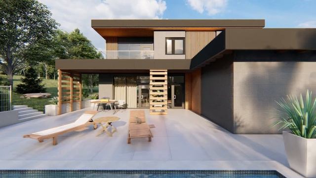 Проект дома 180 м² в стиле Модернизм с бассейном