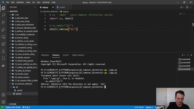 Como remover diretórios com Python (excluir pastas) смотреть онлайн