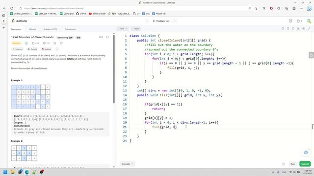 LeetCode 1254 | Number of Closed Islands | DFS | Java смотреть онлайн