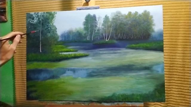 Как нарисовать речку и ряску|Березы у реки #art #рисуем #живопись #мастихин #урокирисования смотреть онлайн