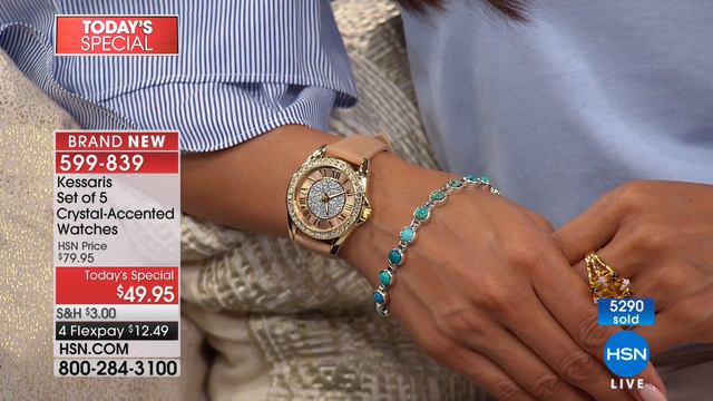 Kessaris Set of 5 CrystalAccented Glitter Dial Watches смотреть онлайн