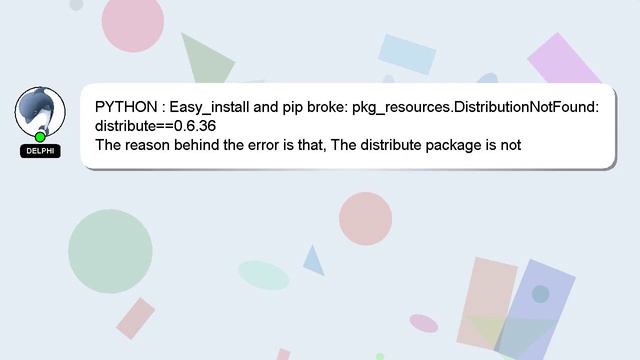 PYTHON : Easy_install and pip broke: pkg_resources.DistributionNotFound: distribute==0.6.36 смотреть онлайн