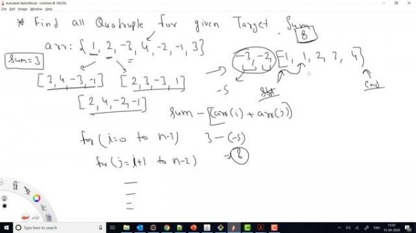 Array - 37: Find all Quadruple for given Sum