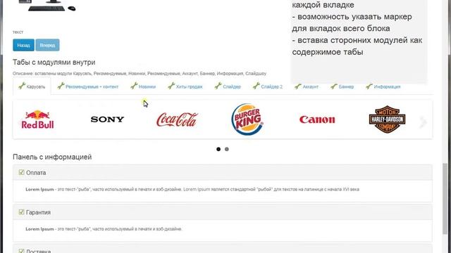 Возможности Accordion & Tabs & Steps - аккордеоны, табы, шаги, всплывающие окна - модуль Opencart смотреть онлайн