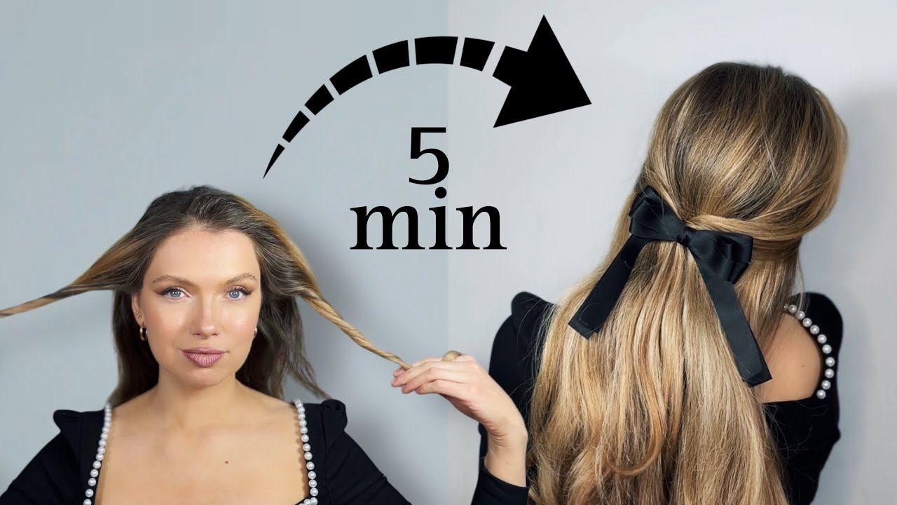 САМАЯ ПРОСТАЯ ПРИЧЕСКА С БАНТОМ НА 8 МАРТА! Super easy bow hairstyle tutorial смотреть онлайн