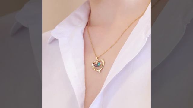 Gift for her Forever Love Birthstone & Diamond Heart Pendant Necklace смотреть онлайн