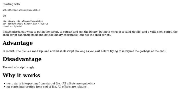 Unix & Linux: Is there a way to embed an executable binary in a shell script without extra tools? смотреть онлайн