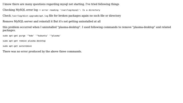 Ubuntu: MySQL not starting after removing plasma-desktop смотреть онлайн