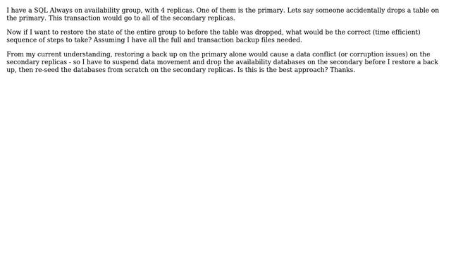 How to bring all replicas on a SQL availability group to an earlier state / point in time? смотреть онлайн