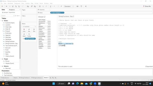Tableau Desktop Training | Coding Bootcamp | String Functions Part 2 смотреть онлайн