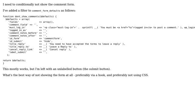 Wordpress: Hide comment form completely (preferably without using CSS) смотреть онлайн