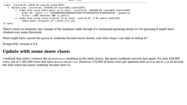 GIS: Geometry distance PostGIS query with ＜-＞ operator suddenly much slower (2 Solutions!!) смотреть онлайн