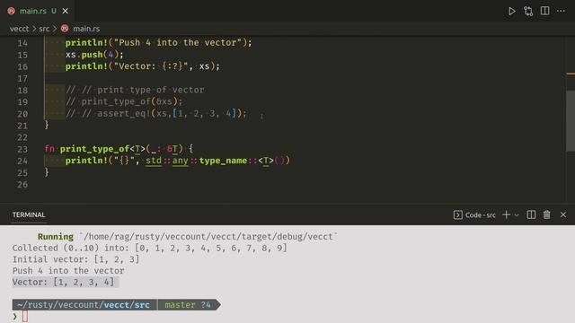 Create Vector using collect() | print the data type | Rust Language смотреть онлайн