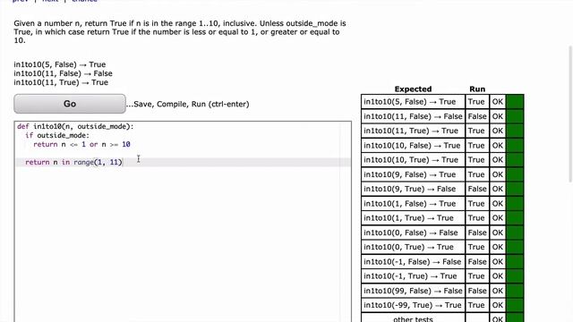 CodingBat in1to10 answer - Python Logic 1 смотреть онлайн