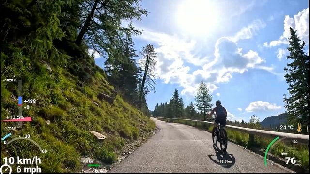 1 Hour Scenic Indoor Cycling Workout Hotel Brückele Bike Tour Dolomites Telemetry Overlay 4K Video