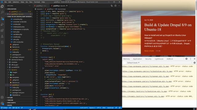 11.1) 补充篇：一步步学习开发建设自适应动态网站，第十一集（上），网站调试及修复错误：JavaScript Bug for Gulp map. смотреть онлайн