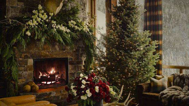 COZY Christmas Living Room Fireplace_ Christmas Tree, Crackling Fire, & Falling .mp4 смотреть онлайн