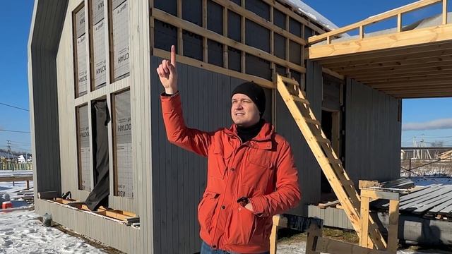 Каркасный Барнхаус на 65 кв.м. Обзор дома с большой террасой и антресолью смотреть онлайн