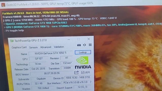 Видеокарта GigaByte GTX1050Ti 4Gb DDR5 128bit (GV-N105TWF2OC-4GD) БУ
