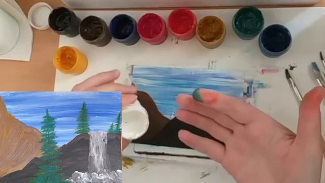 7 Водопад в горах. Рисуем вместе гуашью. Для детей любого возраста. смотреть онлайн