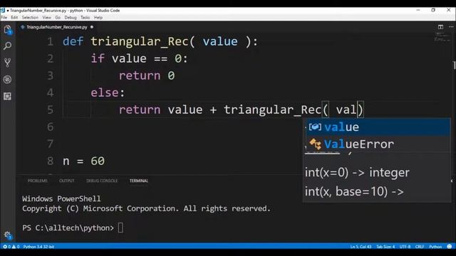 triangular number recursive in python ? смотреть онлайн