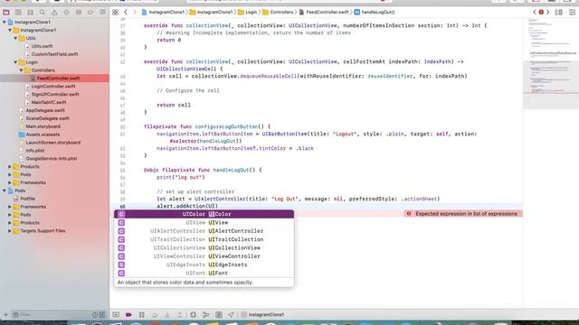 Как создать приложение похожее на Instagram part 9 LogOut Swift 5 Xcode 11 смотреть онлайн