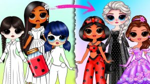 Леди Баг, Уэнсдей, Эльза, Изабела, Жамин, Бэль Меняются цветами  - Бумажные Куклы и Сюрпризы