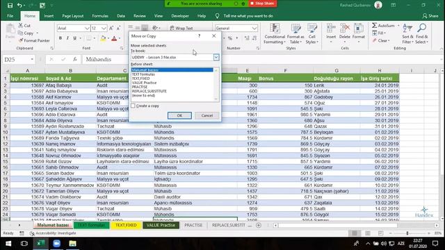 Excel dərsləri - 3.3.Exceldə Format menyusu | Hide, Unhide column, row | Move or Copy SHEET смотреть онлайн