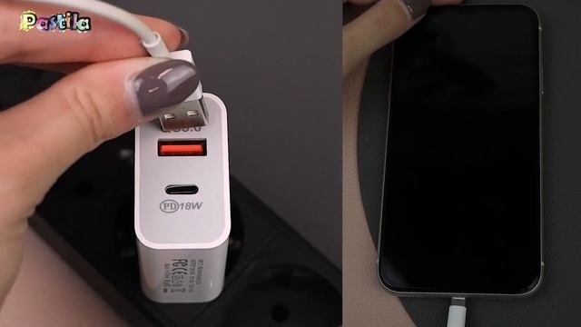 Зарядный блок питания USB + Type C / Быстрая зарядка 18 W смотреть онлайн