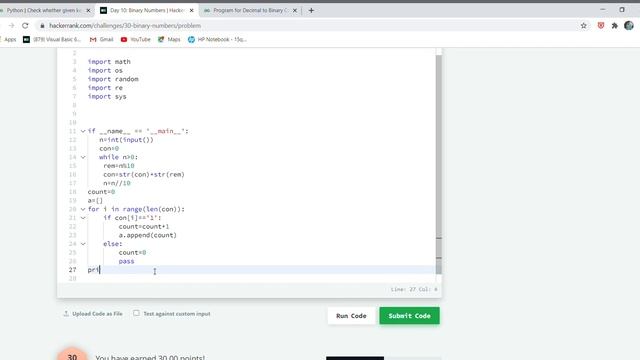 HackerRank 30 Days of Code || Day 10 Binary Numbers Solution In Python. смотреть онлайн