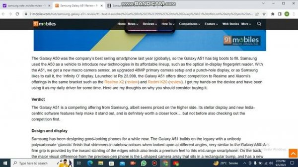 Samsung galaxy A51 mobile reviews