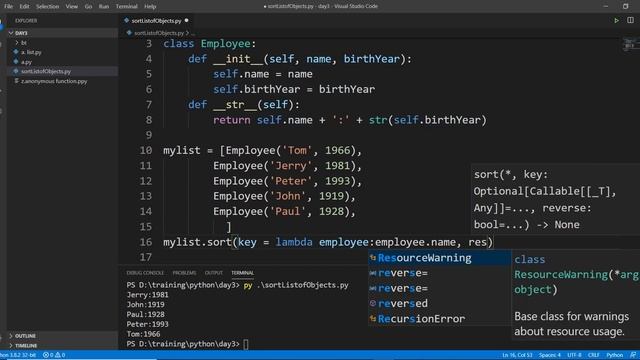 Sort a list of objects in Python смотреть онлайн